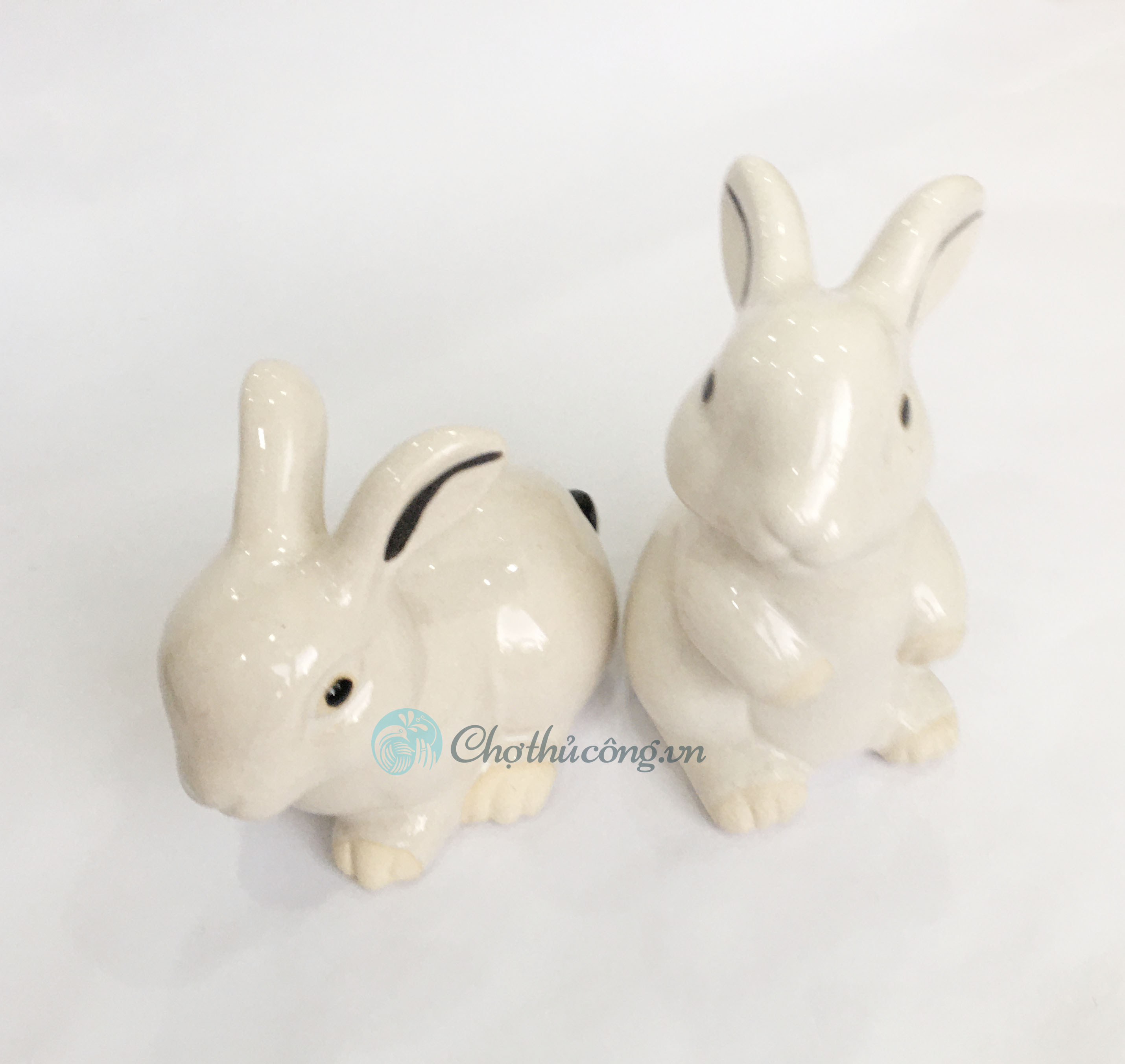 Medium size enameled ceramic jade rabbit - Rustic ceramic rabbit statue, lovely decoration, vintage decor