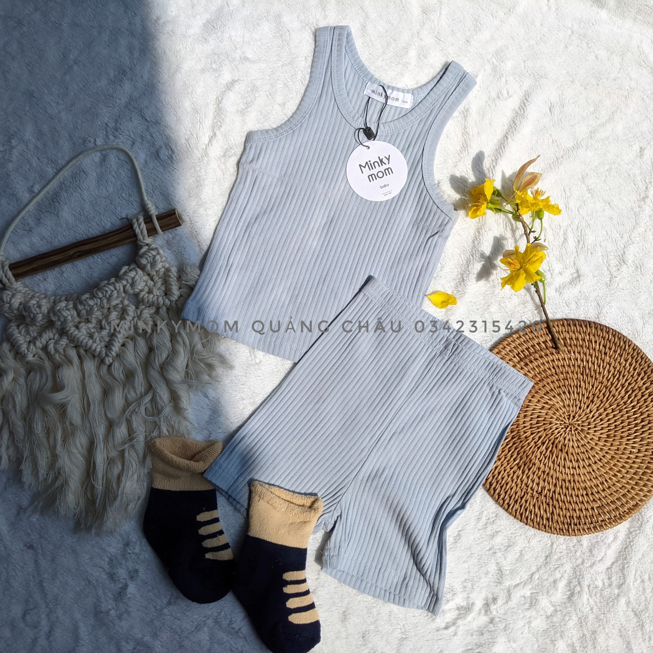 Bộ Ba Lỗ Thun Gân Minky Mom Quảng Châu