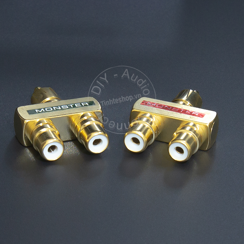 Jack chia AV 1 ra 2 nhân đồng mạ vàng 24K 1 chiếc - Đầu chia hoa sen đực sang 2 cái