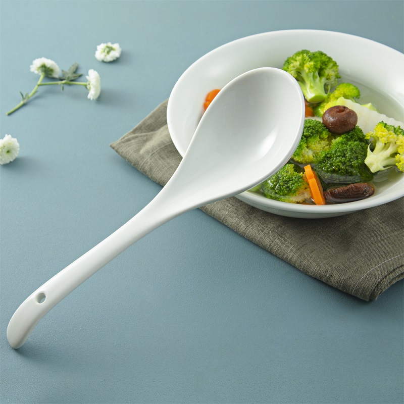 Muỗng múc cơm canh sứ xương cán cong cao cấp