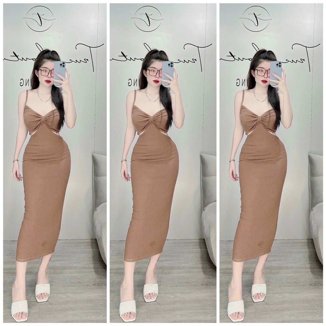 đầm body hai dây khoét eo siêu hot