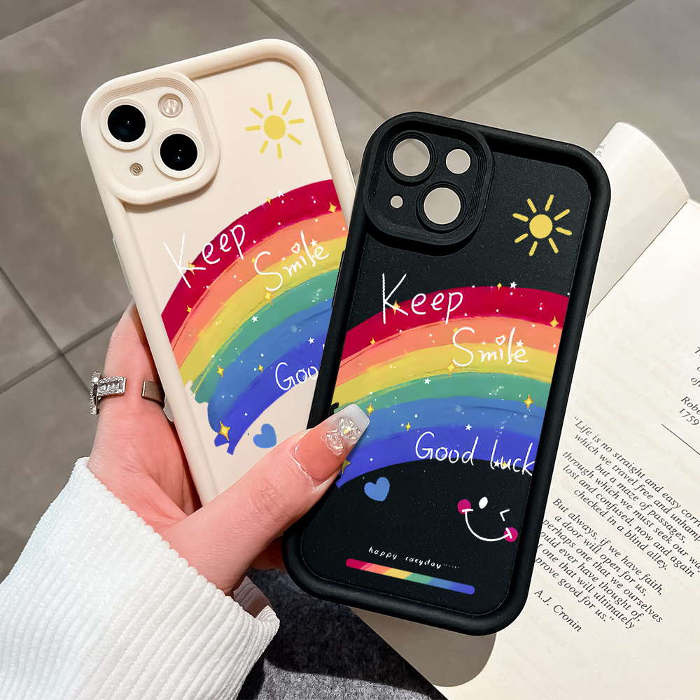 ZCSIBORUI for Redmi 13 Xiaomi Poco M6 4G Back Cover Colorful Rainbow Smile Face Pattern Soft Camera Protection Rubber Square Ladder Phone Case. 