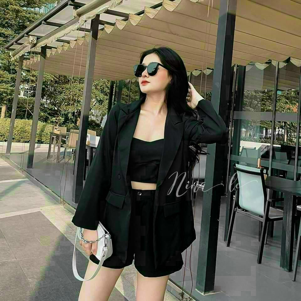 Set đồ nữ thiết kế aó vest quần ngố ngắn chất ford lót cotton thời trang đường phố dx