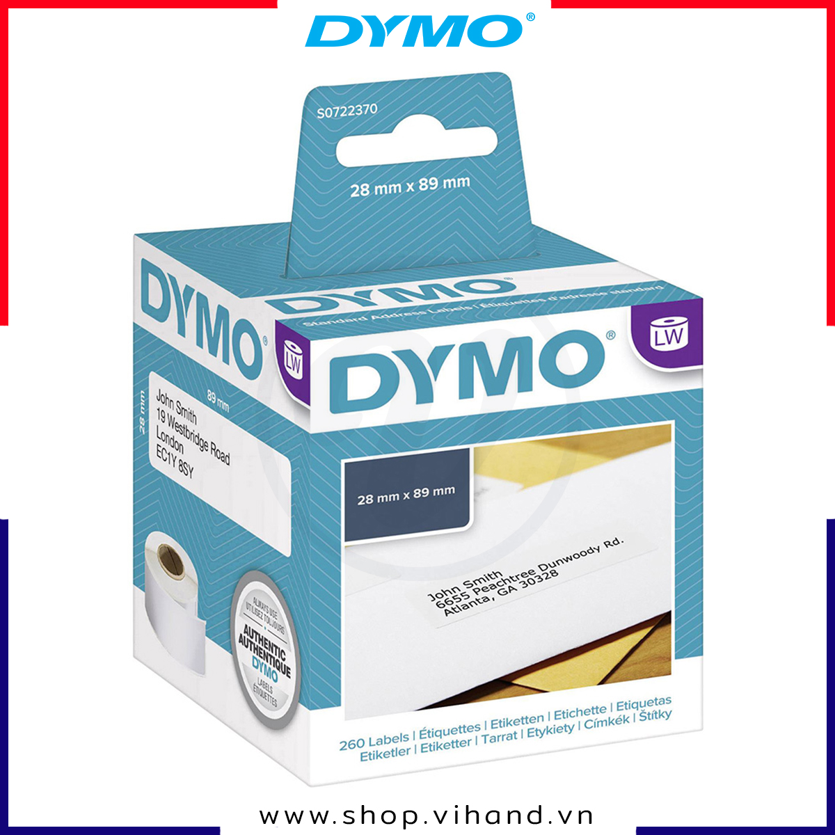 Tem dán in Địa chỉ tiêu chuẩn Dymo (LW) giấy 28 x 89mm – (260/2Cuộn)