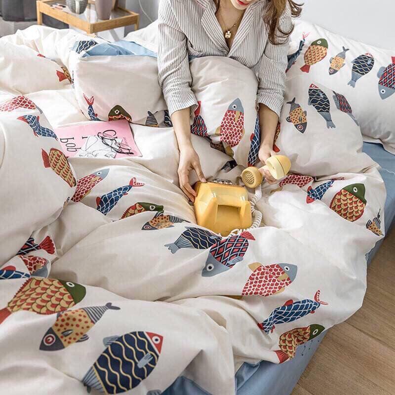Bộ chăn ga 5 món (chăn trần bông phồng như hình) decor cực xinh