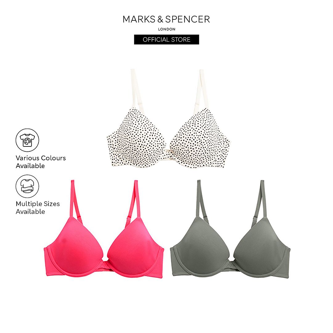 M&S 3pk Wired Plunge T-Shirt Bras A-E - T33/0308P
