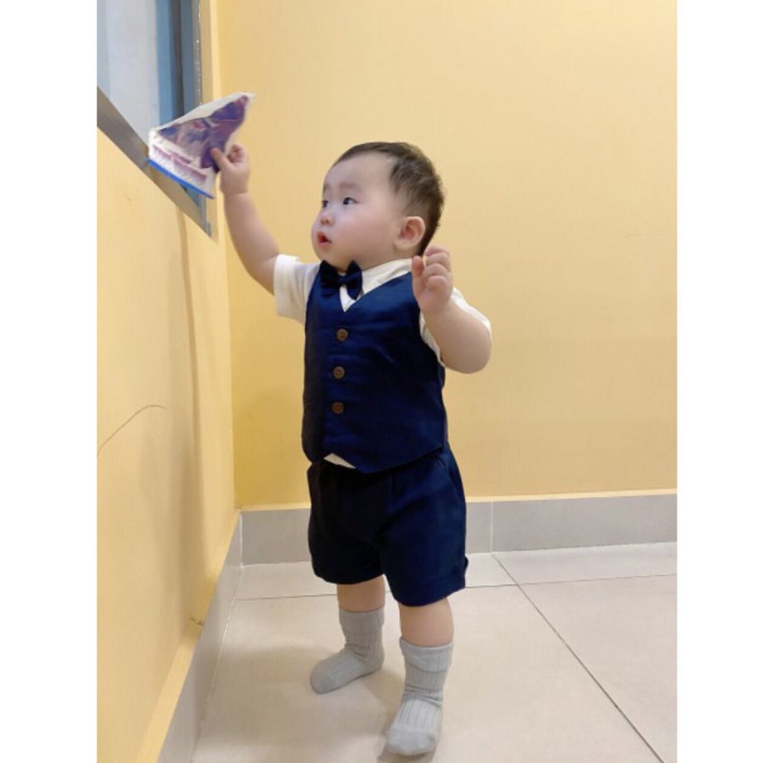 Bộ vest gile set công tử yếm cho bé trai