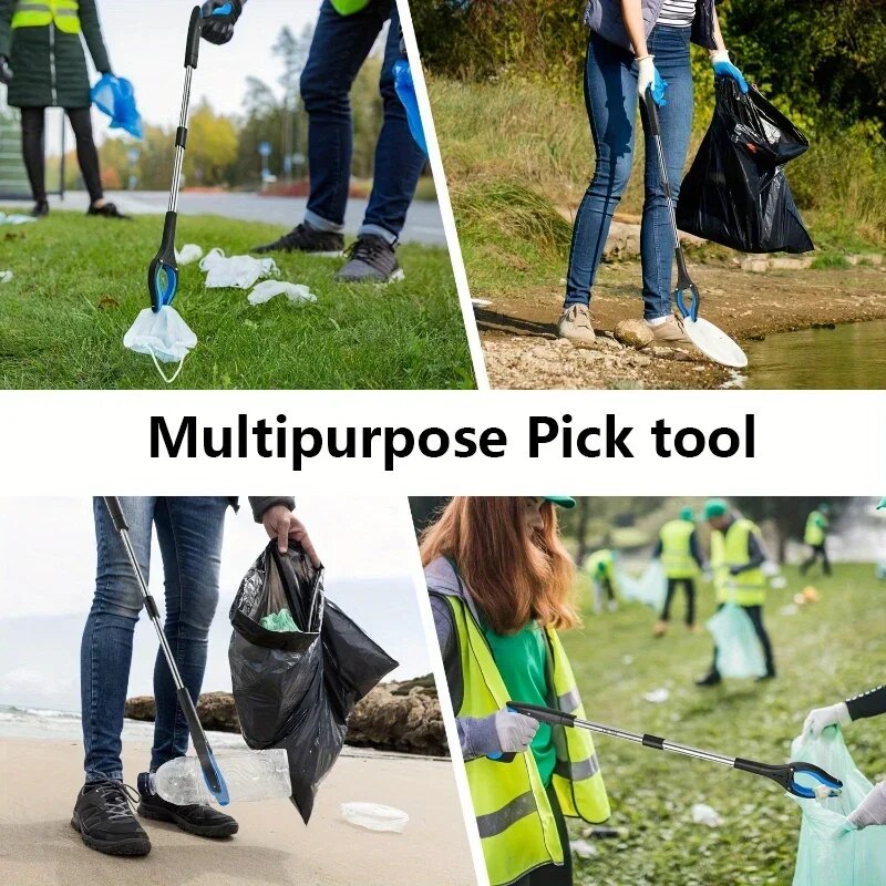 Foldable Gripper Extender Hand Tools Litter Reachers Pickers Collapsible Garbage Grabber Pick Up Tools Broom and Dustpan Set