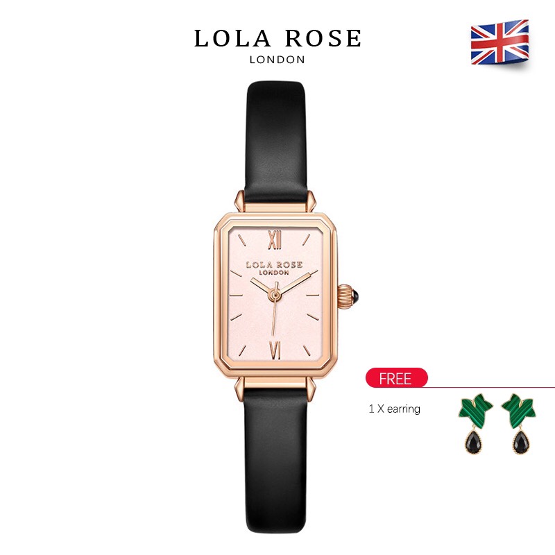 Đồng hồ nữ dây da chính hãng Lolarose mặt màu hồng gold sang trọng tinh tế