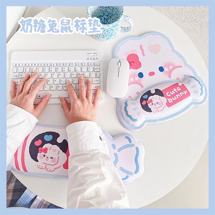 Cute rabbit wrist rest pad mouse pad set (soft sponge ergonomic comfort wrist rest)