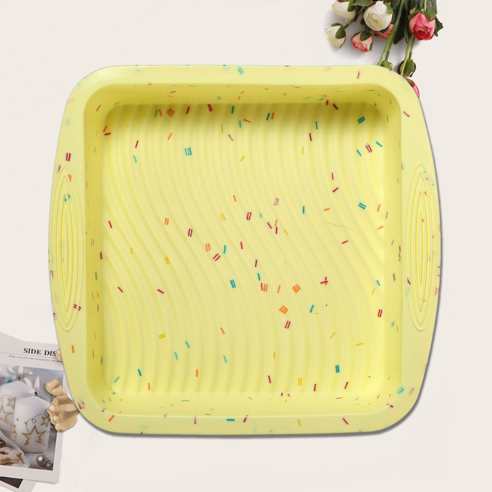 Square Cake Pan Wave Pattern Cake Mold Nonstick Silicone Cake Pan Easy Release High Temperature Resistant Perfect for Diy Baking 9 Inch Square Mold less Than