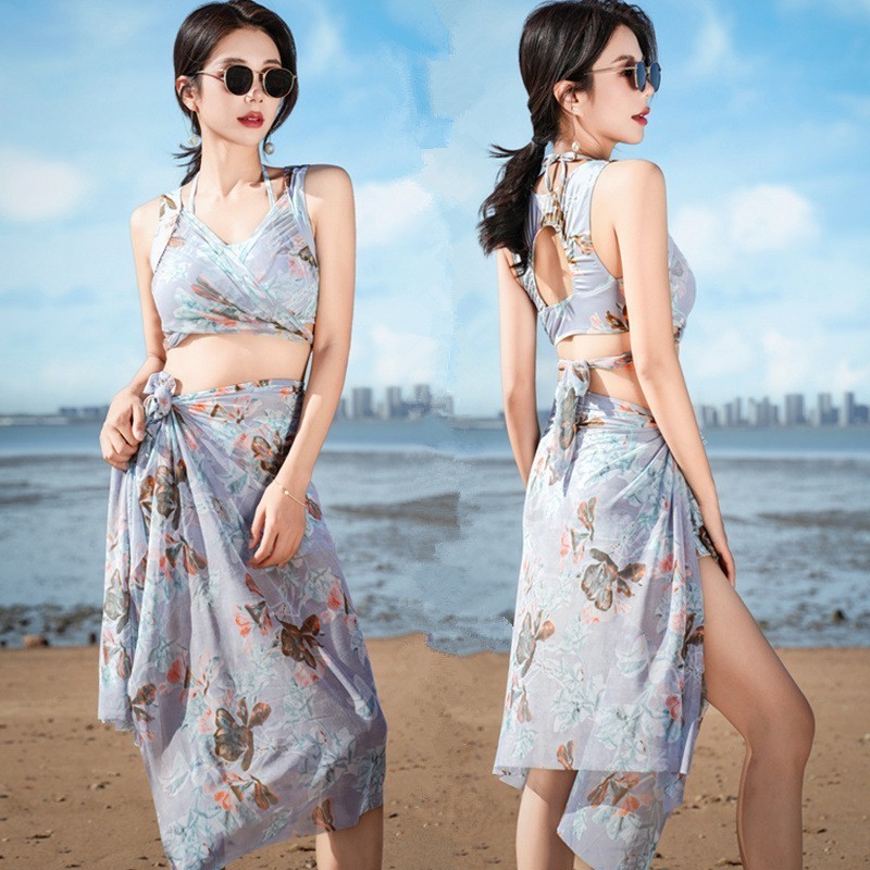 Bộ Bikini Đi Biển Nữ Kèm Khăn Choàng Kín Đáo