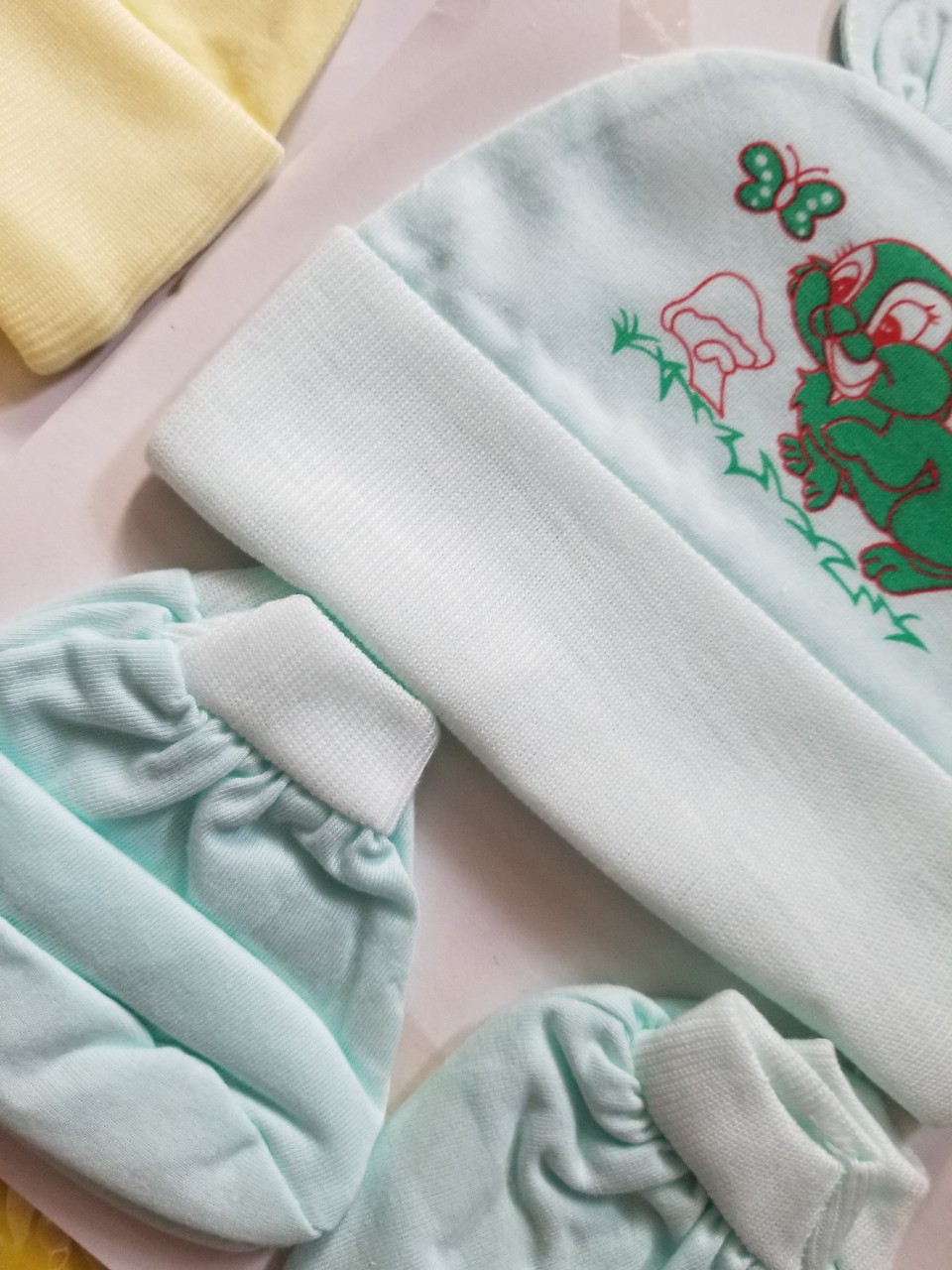 Combo 5 nón sơ sinh cotton cho bé tai thỏ