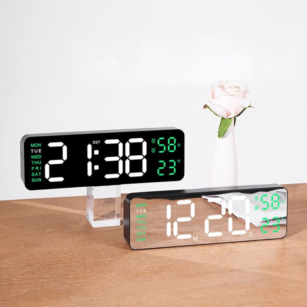 LINNANZHUBING Wall-mounted Electronic Wall Clock Multi-functional Temperature Display Table Clock Calendar Digital LED Clocks for Bedroom