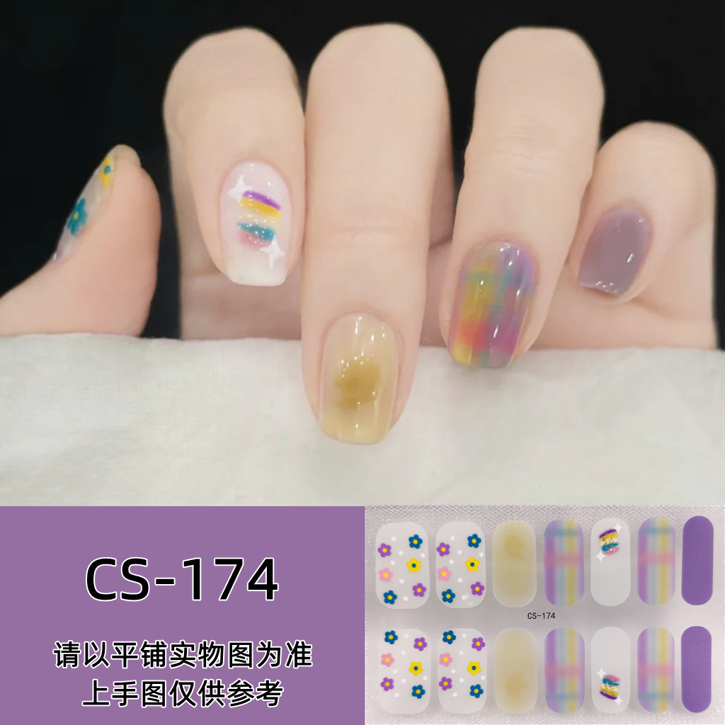 14pcs/set CS Series Cute Nail Sticker Cartoon Gold foil Fashion Exquisite Tearable and Durable DIY Beautiful Girl Fingernail Stickers Full Set Colorful lovely Gradient Waterproof Non-Toxic Nail Art Manicure