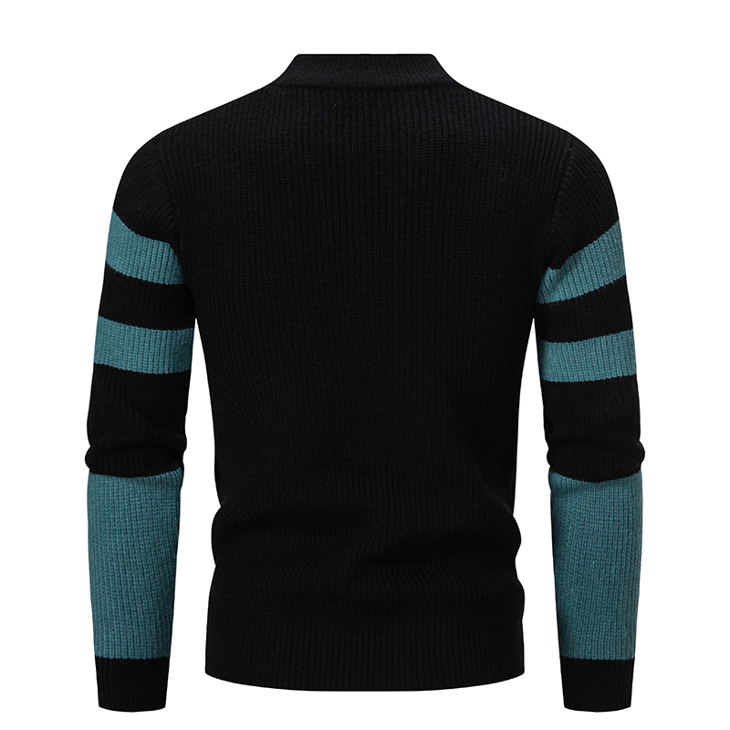Men's Pullover Sweater Color Block Design Crew Neck Long Sleeve Knit Pullovers Winter Slim Sweater