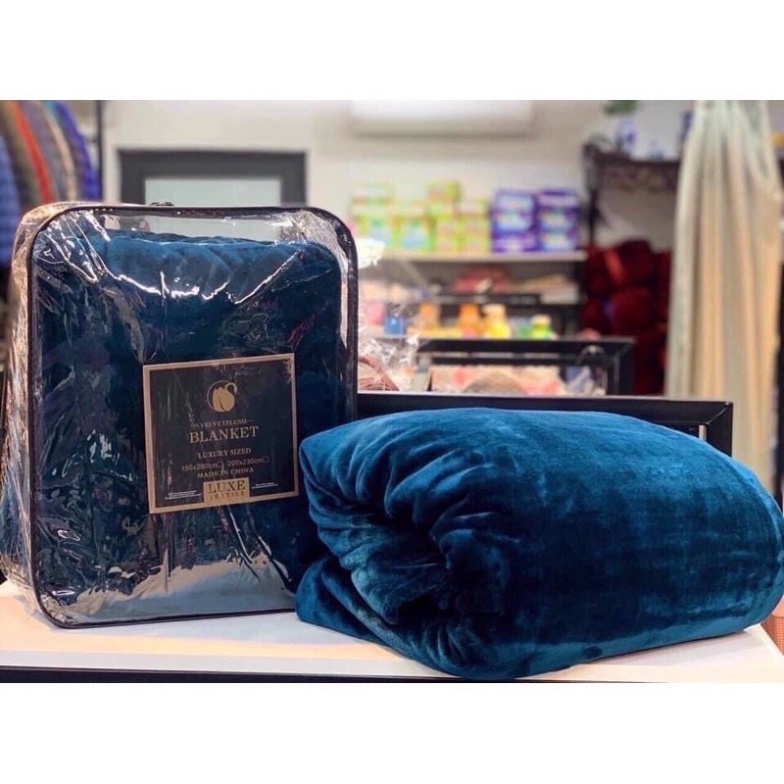 Chăn lông thỏ blanket loại dày có túi đựng, kt 2mx2m3, chăn lông tuyết nhung mềm mại êm ái