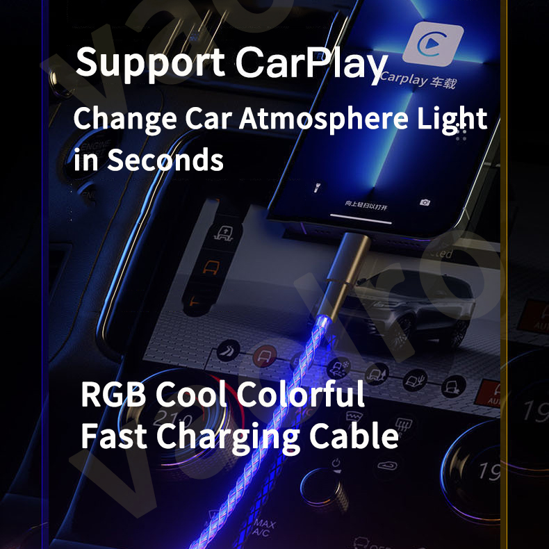 DISOUR NEW 20W Fast Charging Cable RGB Type-C Micro Lightning Flow Luminous Data Cable USB C Micro-USB Ios Fast Charging for i Phone Xiaomi Samsung Huawei Oppo Vivo