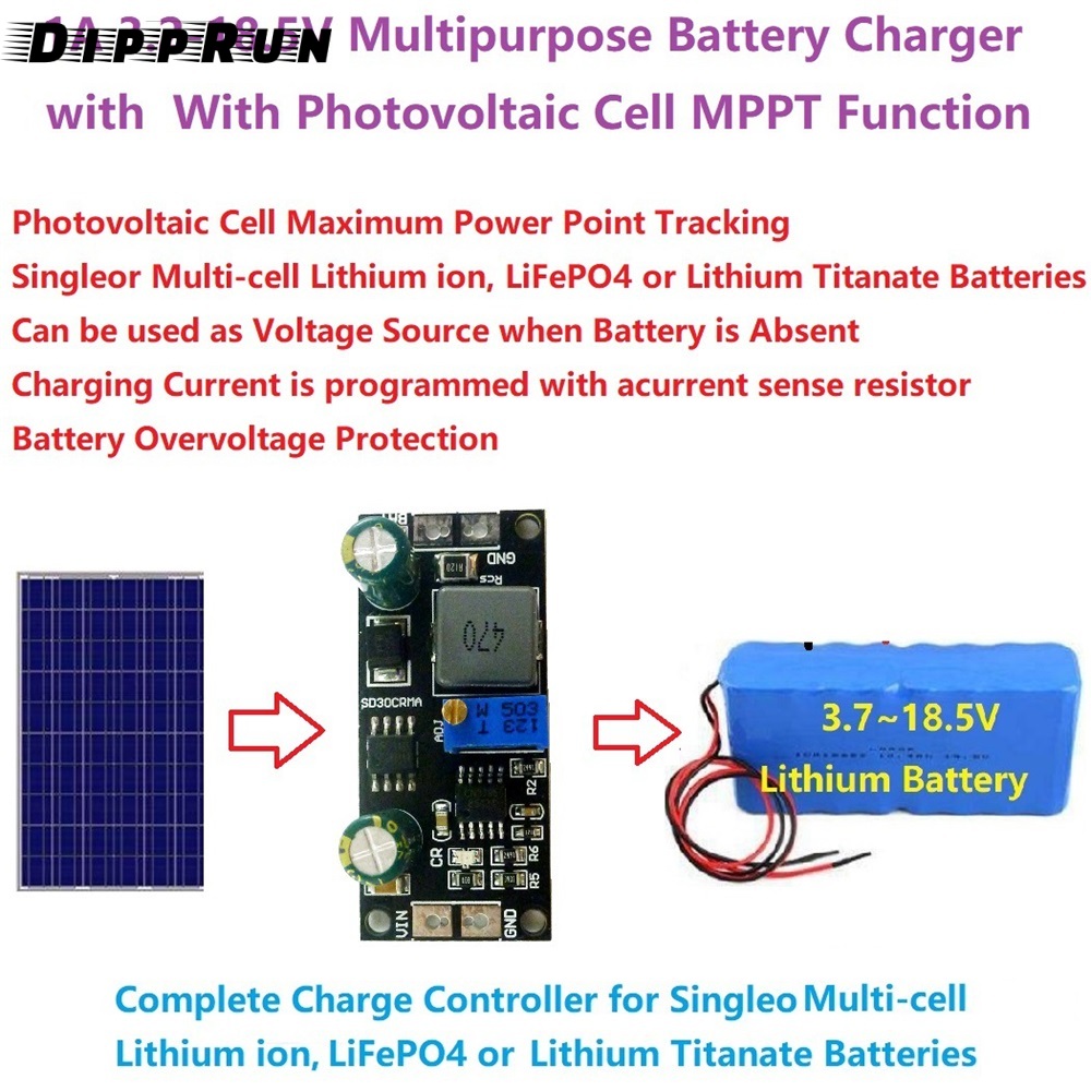 Dipprun sạc năng lượng mặt trời bảng điều khiển MPPT 1A Pin Lipo phí 9V 12V 18V tấm năng lượng mặt trời sạc điều chỉnh mô-đun điều khiển