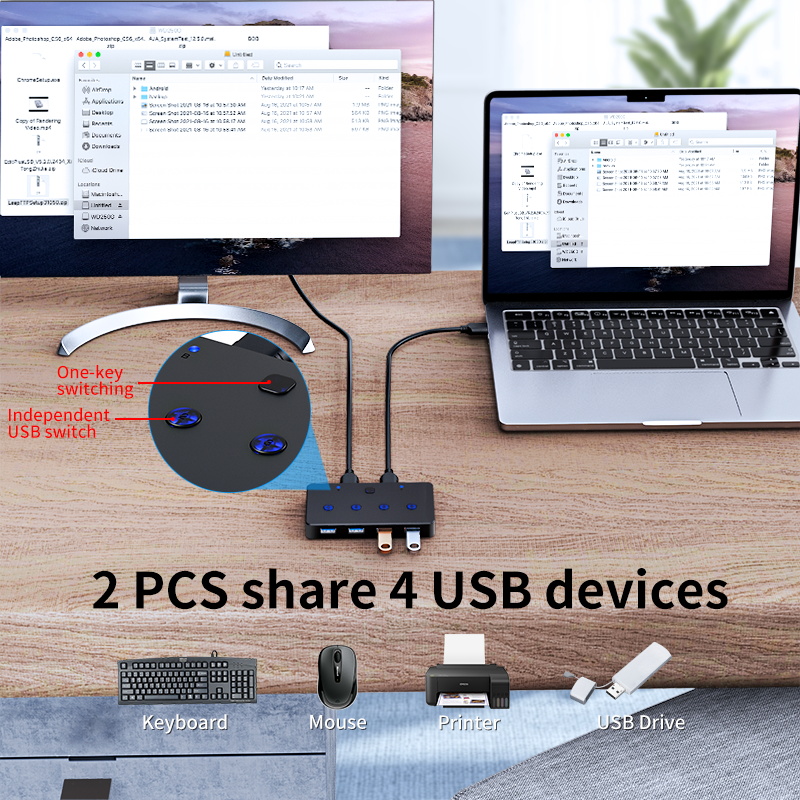 ACASIS USB 3.0 Sharing Switch, 2 Computers 4-Port USB Peripheral Switcher Adapter Box Selector for PC, Printer, Scanner, Mouse, Keyboard with One-Button Swapping 2 IN 4 Out KVM Switch