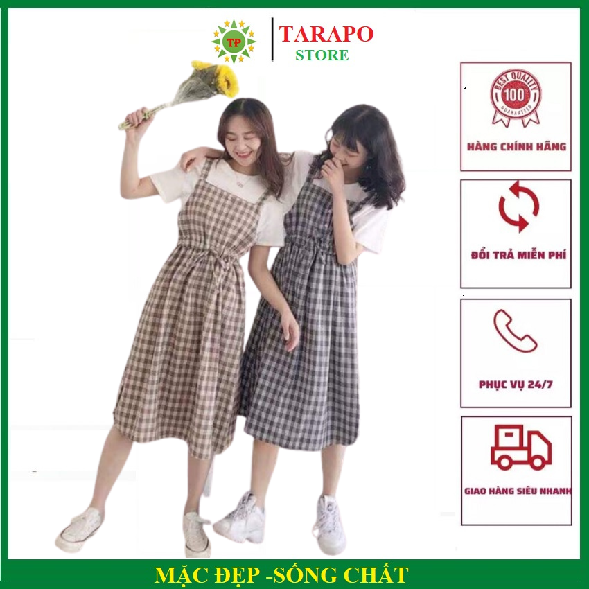 [ SIÊU HOT + PHONG CÁCH ] Sét Yếm váy kẻ ( kèm áo ) thắt eo siêu xinh.