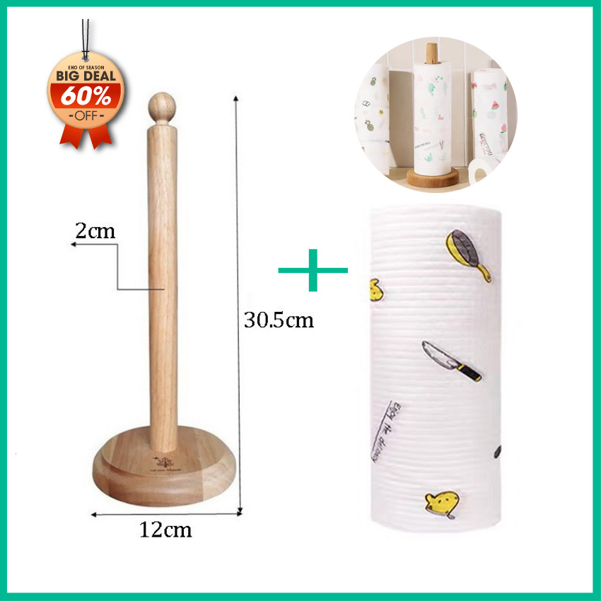 Cọc gỗ cắm cuộn giấy lau đa năng cao cấp - Giấy lau đa năng dùng cho nhà bếp cuộn loại size Đại 25cm chât liệu dày dặn có thể giặt được tái sử dụng