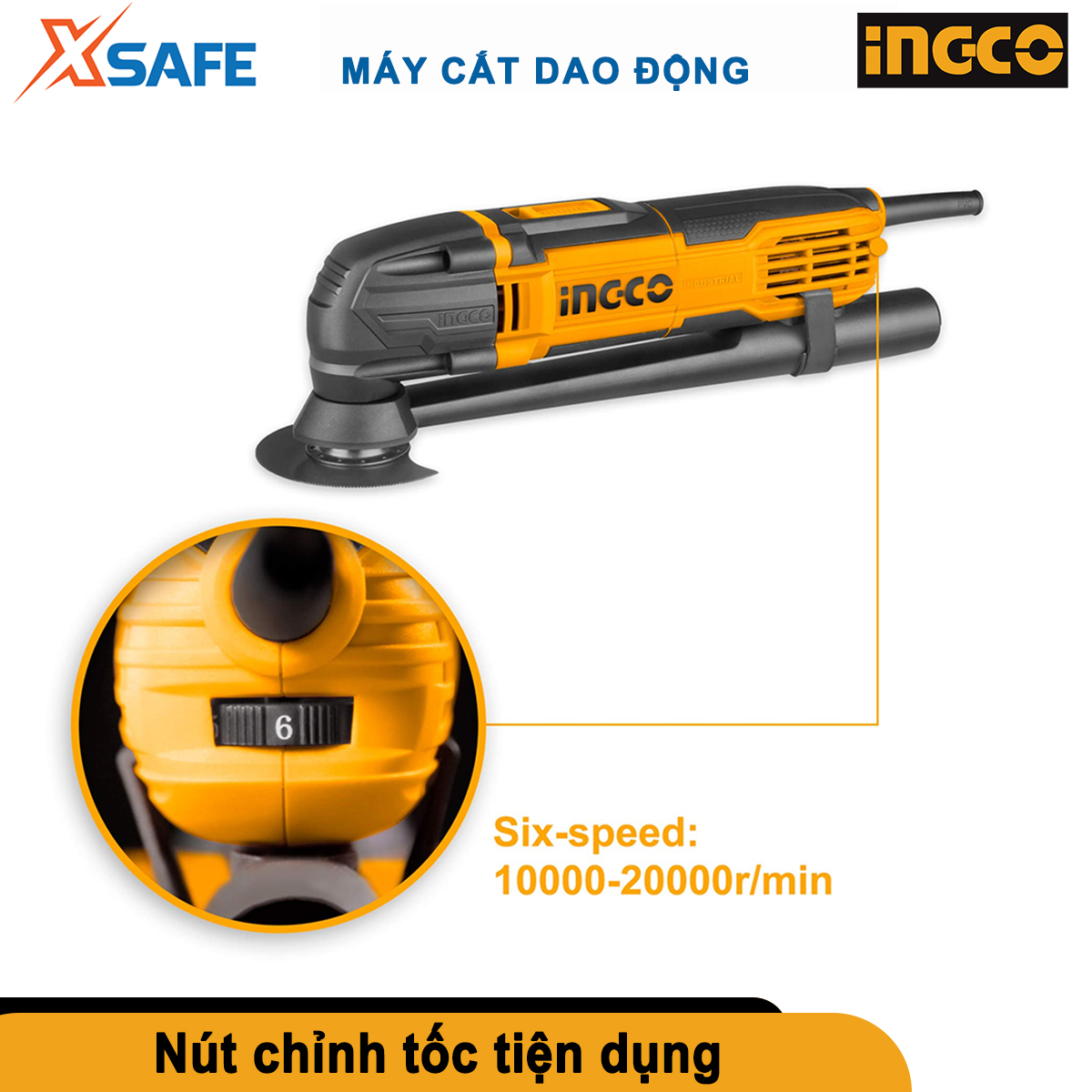 Máy cắt dao động đa năng INGCO MF3008 300W có chỉnh tốc, Máy cắt góc đa năng điện thế 220v tốc độ 10000-20000v/p, tặng kèm bộ 8 lưỡi mài cắt tiện dụng