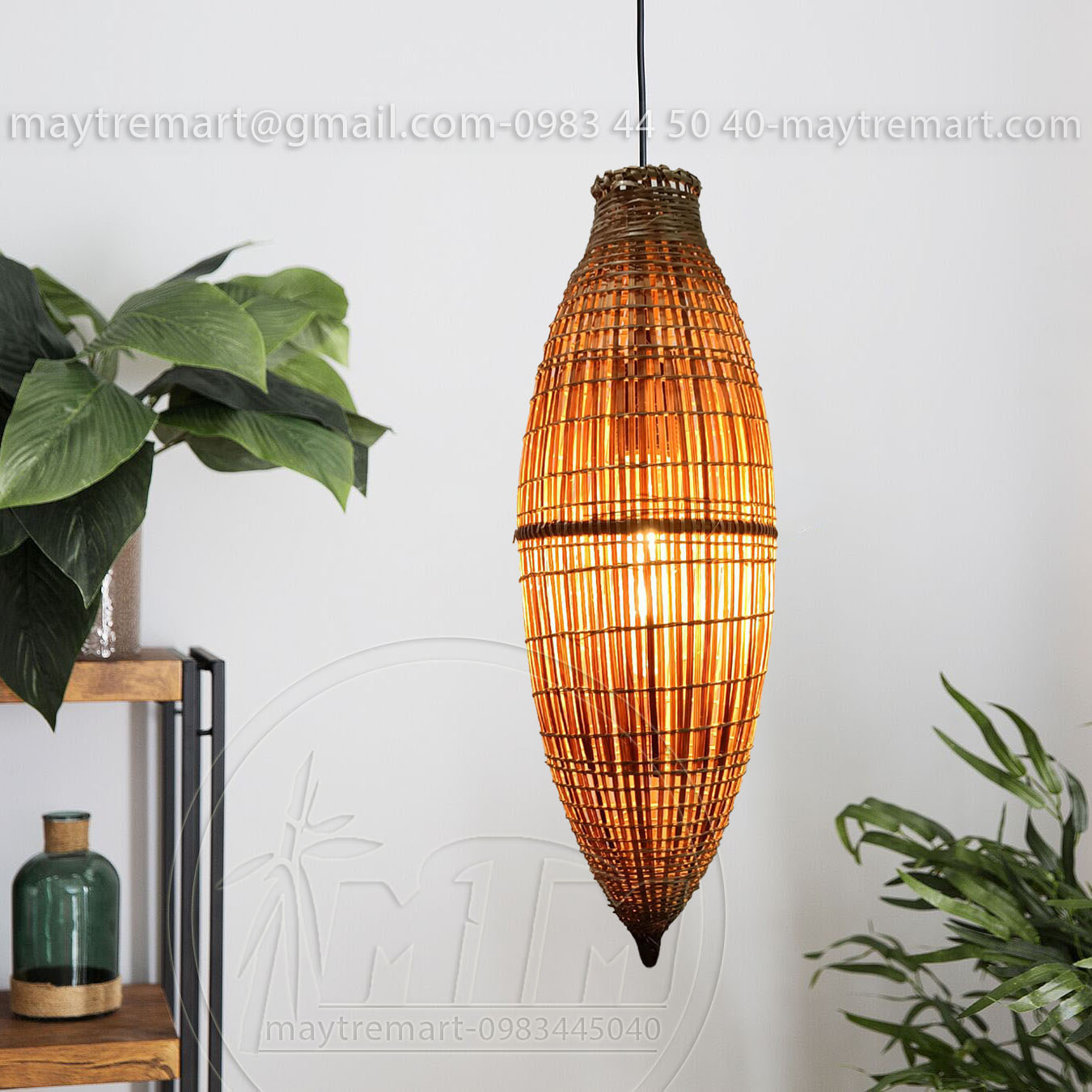 Đèn tre đó bụng MTDT36 - Đèn mây tre, Đèn trang trí, Đèn treo thả