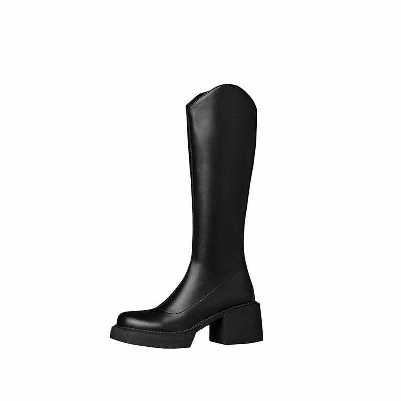 IELGY High-heeled boots women's thick-soled thick-heeled V-mouth brown knight boots