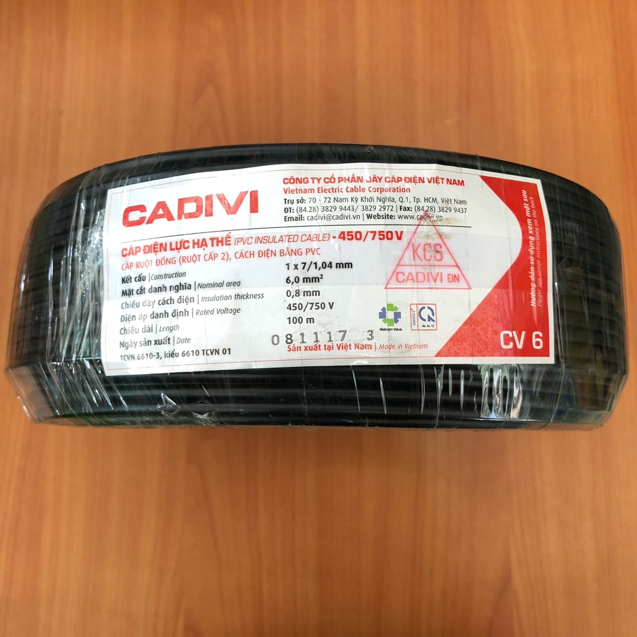 Cuộn 100m Dây Điện Đơn Mềm CADIVI CV 6.0 Cao Cấp
