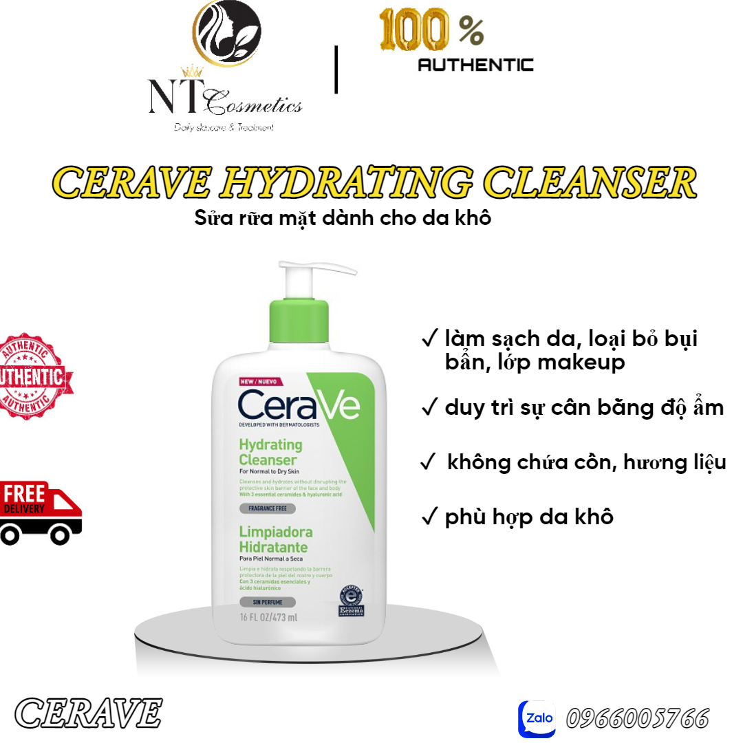 Sửa rửa mặt  Cerave Hydrating Cleanser da khô 236ml - 473ml