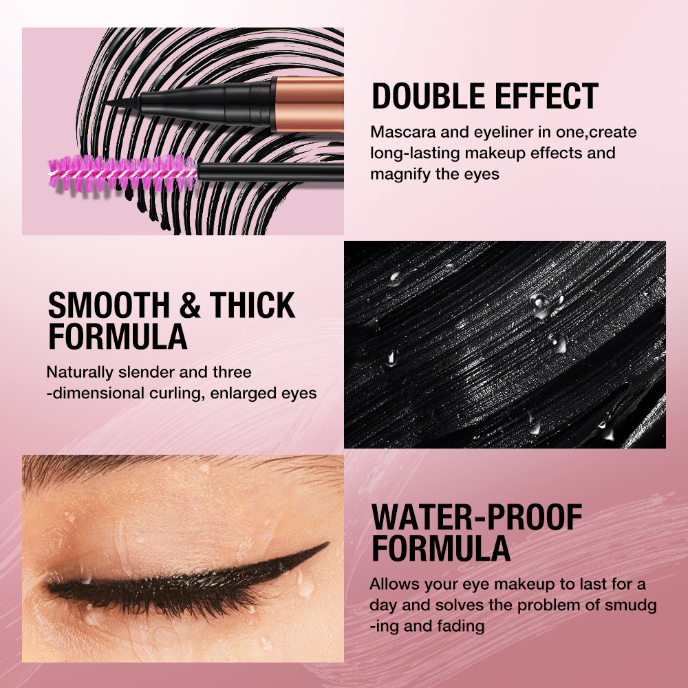 O.TWO.O Liquid Eyeliner Pencil Waterproof 2 In 1 Mascara Ultra-thin Double-ended Quick Dry Smooth Black Eye Liner Pen Cosmetics. 