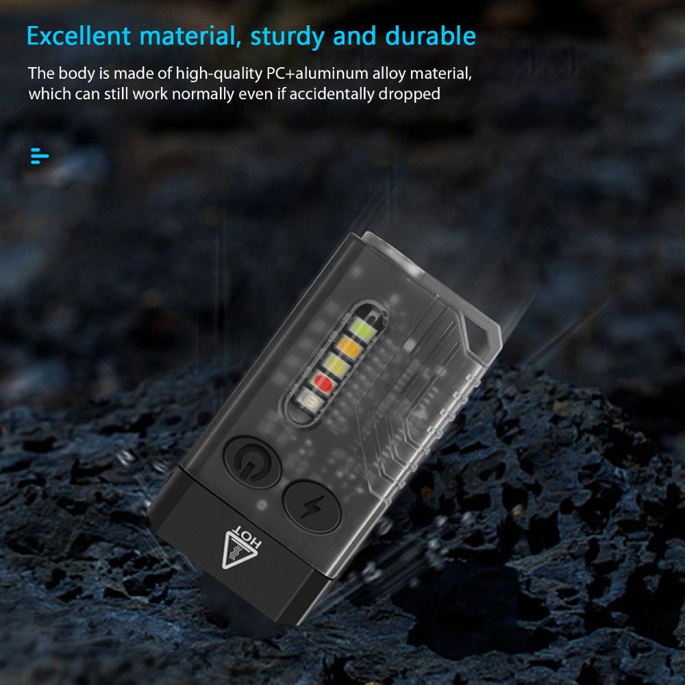 V10 Portable Alarm Camping Light USB Type-C Charging Mini Strong Light Flashlight IPX4 Waterproof 1000LM Magnetic Buzzer Red Light SOS for Camping