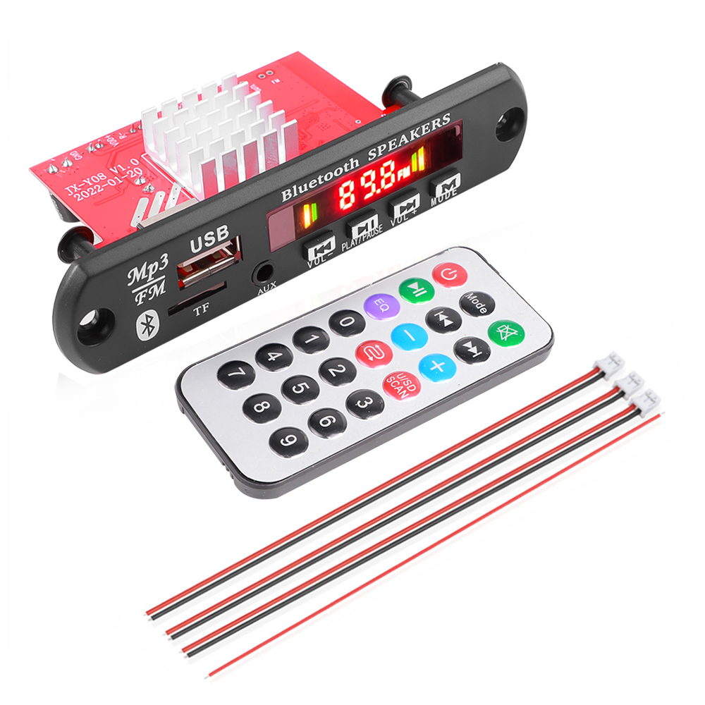Kebidumei 7v-12v bluetooth 5.0 mp3 decoder board with 20w 40w 60w 80w 120w amplifier audio player support wma wav tf usb card slot fm remote board module with remote control