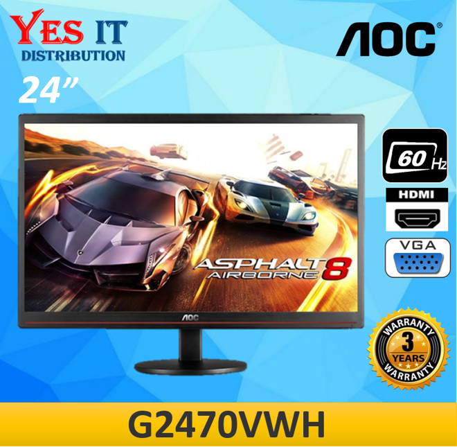 AOC 23.6 G2470VWH LED GAMING FLAT HD 1MS LCD MONITOR (VGA DVI HDMI VESA) Lazada