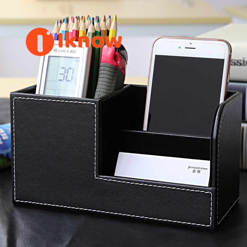 Hộp Sắp Xếp Để Bàn Đa Năng Bằng Da PU Hộp Đựng Bút Chì Hộp Đựng Danh Thiếp Giá Đỡ Điện Thoại Di Động/Điều Khiển Từ Xa Đồ Dùng Văn Phòng