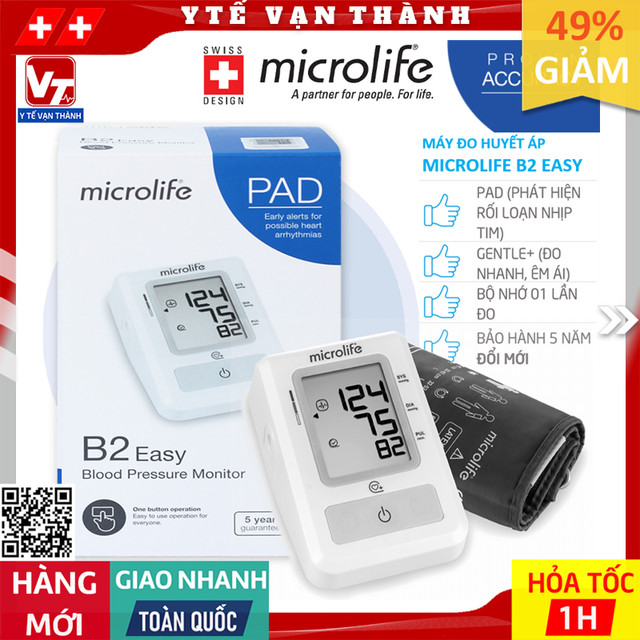 ✅ máy đo huyết áp bắp tay microlife b2 easy | bảo hành 5 năm -vt0073 - y tế vạn thành