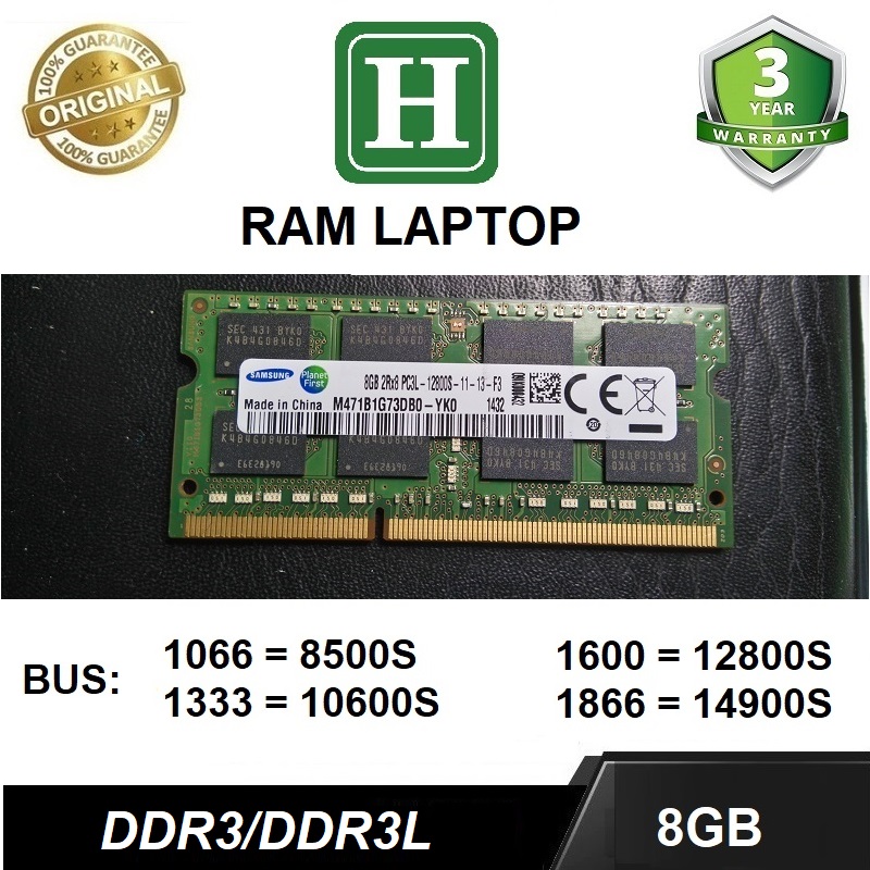 Ram Laptop 8Gb DDR3L bus 1600 (12800s) hàng chính hãng bảo hành 3 năm