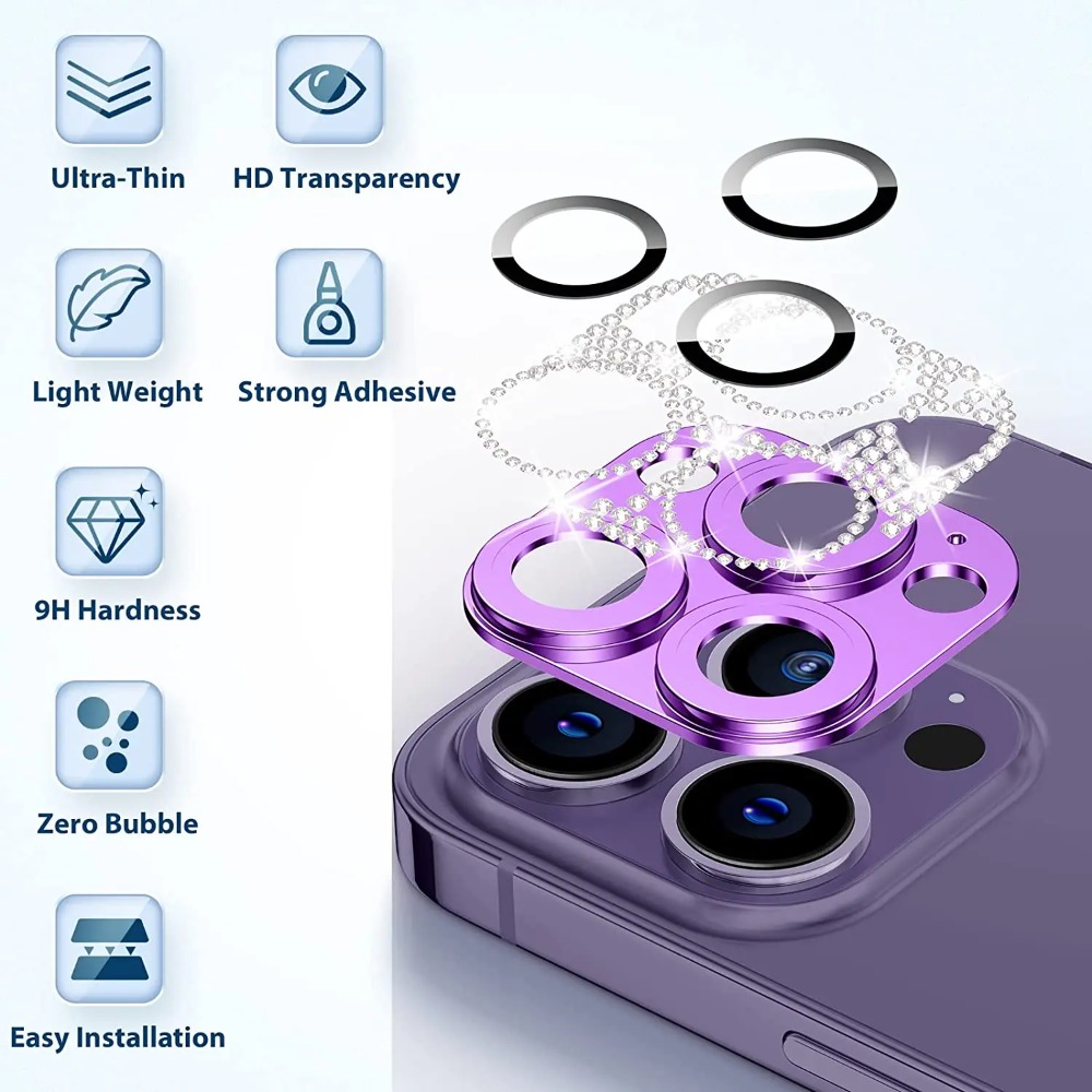 Obcreator Kim Cương Kim Loại bảo vệ ống kính máy ảnh Glass Đối Với iPhone 11 Pro Max 14 Cộng Với 13 12 Mini 11 Cộng Với bọc hoàn toàn bảo vệ ống kính máy ảnh Trường Hợp