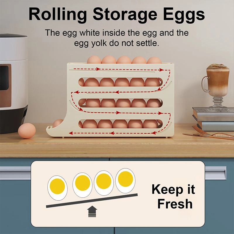 Household kitchen egg storage box, large capacity refrigerator side door dedicated four layer slide automatic egg box