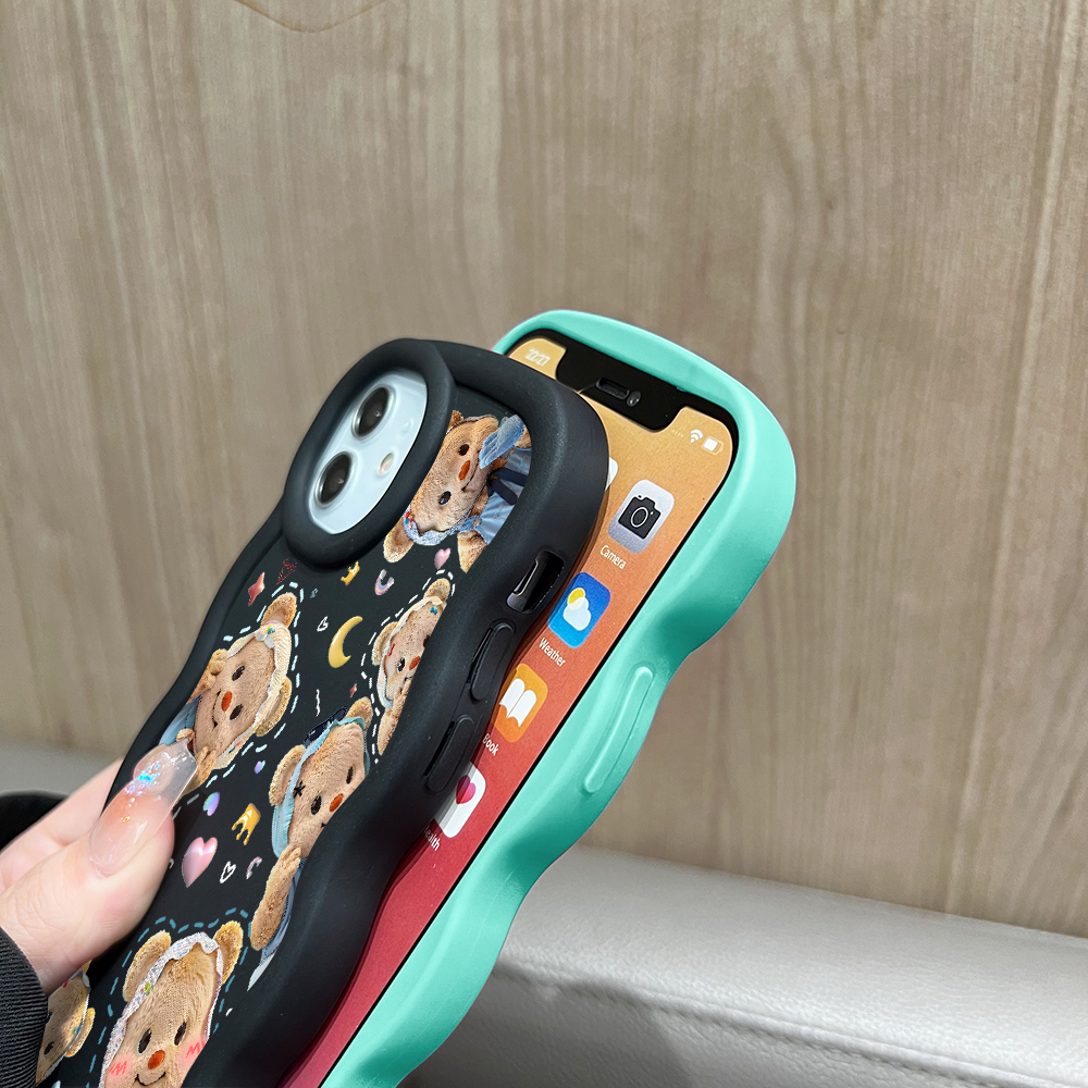 AMORVOR for Redmi Note 10 Note 10S Poco M5S Back Cover Butter Bear Pattern Luxury Phone Case Macaron Wave Soft Silicone Mobile Cover. 