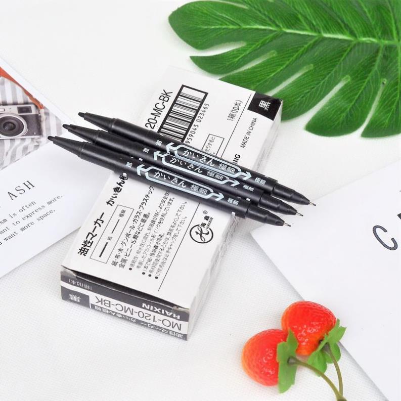 Bút lông dầu Zebra - Combo 10 bút dạ dầu Mo120 cao cấp màu xanh / đen /đỏ-2 đầu - không xóa được dùng cho văn phòng