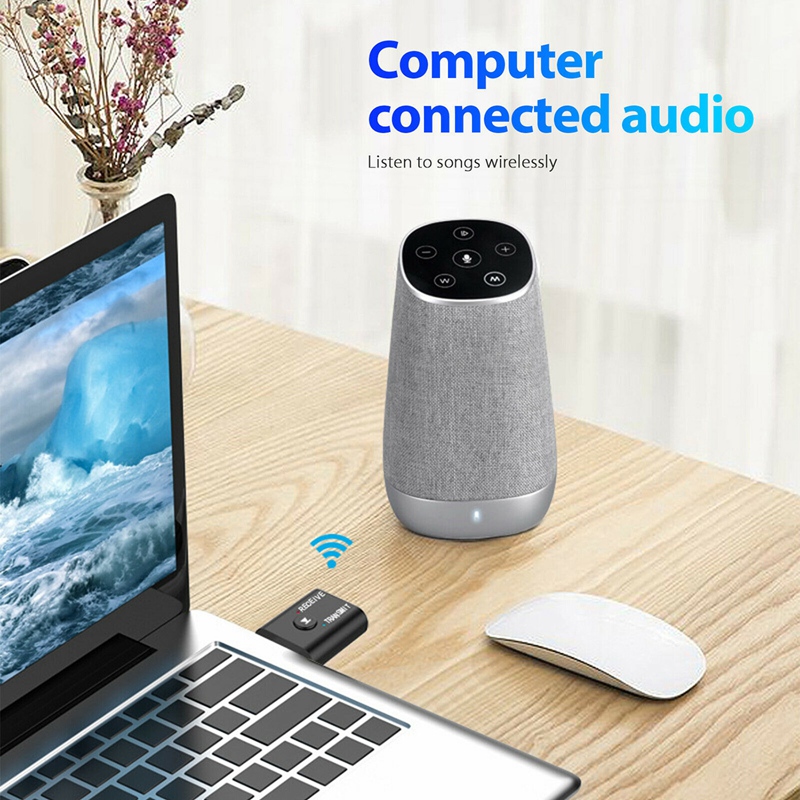 2-In-1 USB Bluetooth Audio Transmitter Receiver Adapter HiFi Wireless Audio Adapter with 3.5mm AUX Cable for TV PC Car
