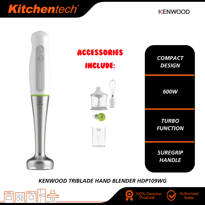 Kenwood Triblade Hand Blender HDP109WG 600W Turbo Function