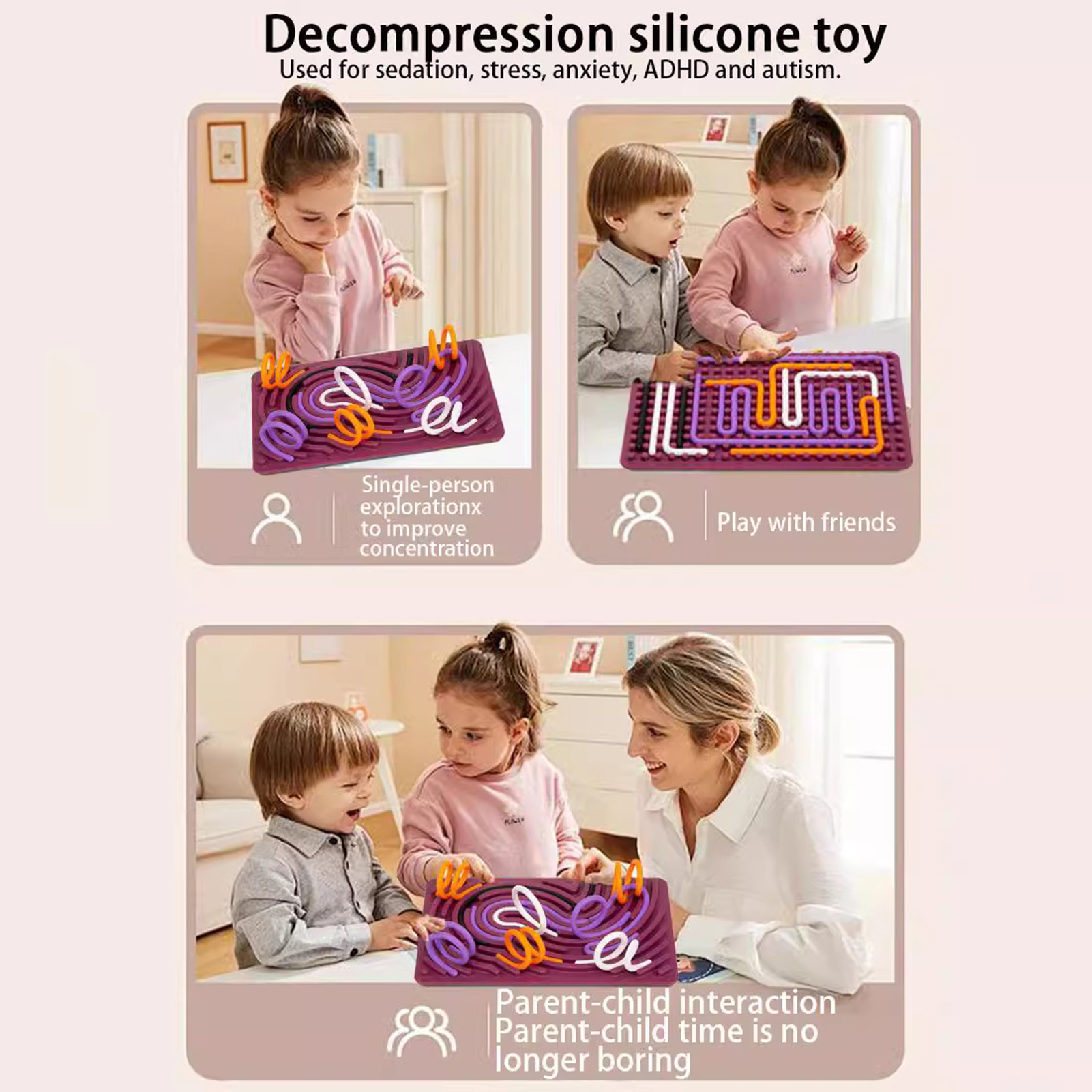 microgood Children Sensory Activity Board Silicone Sensory Activity Board Interactive Sensory Fidget Board Toy for Kids Educational Busy Board Game for Fine Motor Skills Development and Anxiety for Children