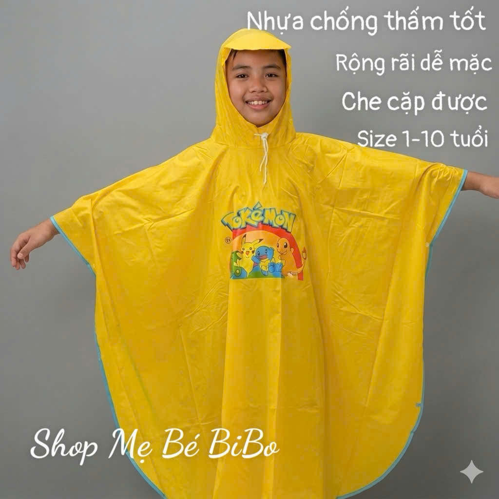 Áo mưa cho bé loại CÁNH DƠI đơn giản dễ mặc cho bé, có hình thú vui nhộn cho bé 2-9 tuổi