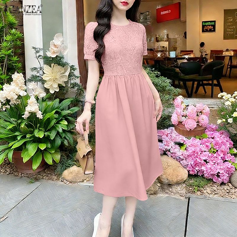 zanzea women o neck short sleeve dress ZANZEA Dresses for Womens Short Sleeve O-Neck Pocket Solid Color Casual  Dress