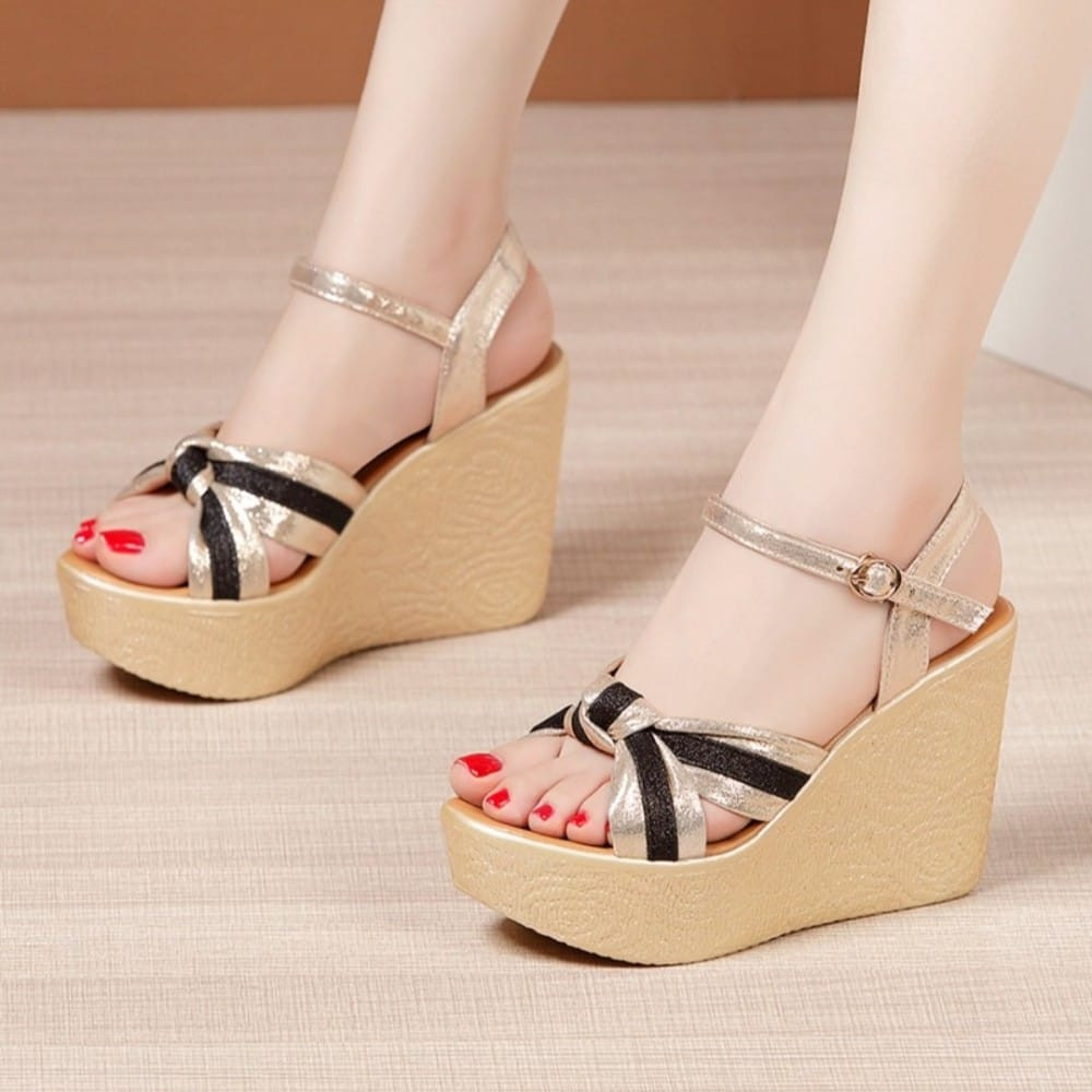 Giày sandal đế xuồng quai chéo phối sọc 10p