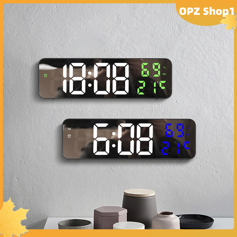 【Opz✨✨】 Đồng hồ treo tường kỹ thuật số LED màn hình lớn đồng hồ báo thức điện tử hiển thị nhiệt độ độ ẩm thời gian treo tường