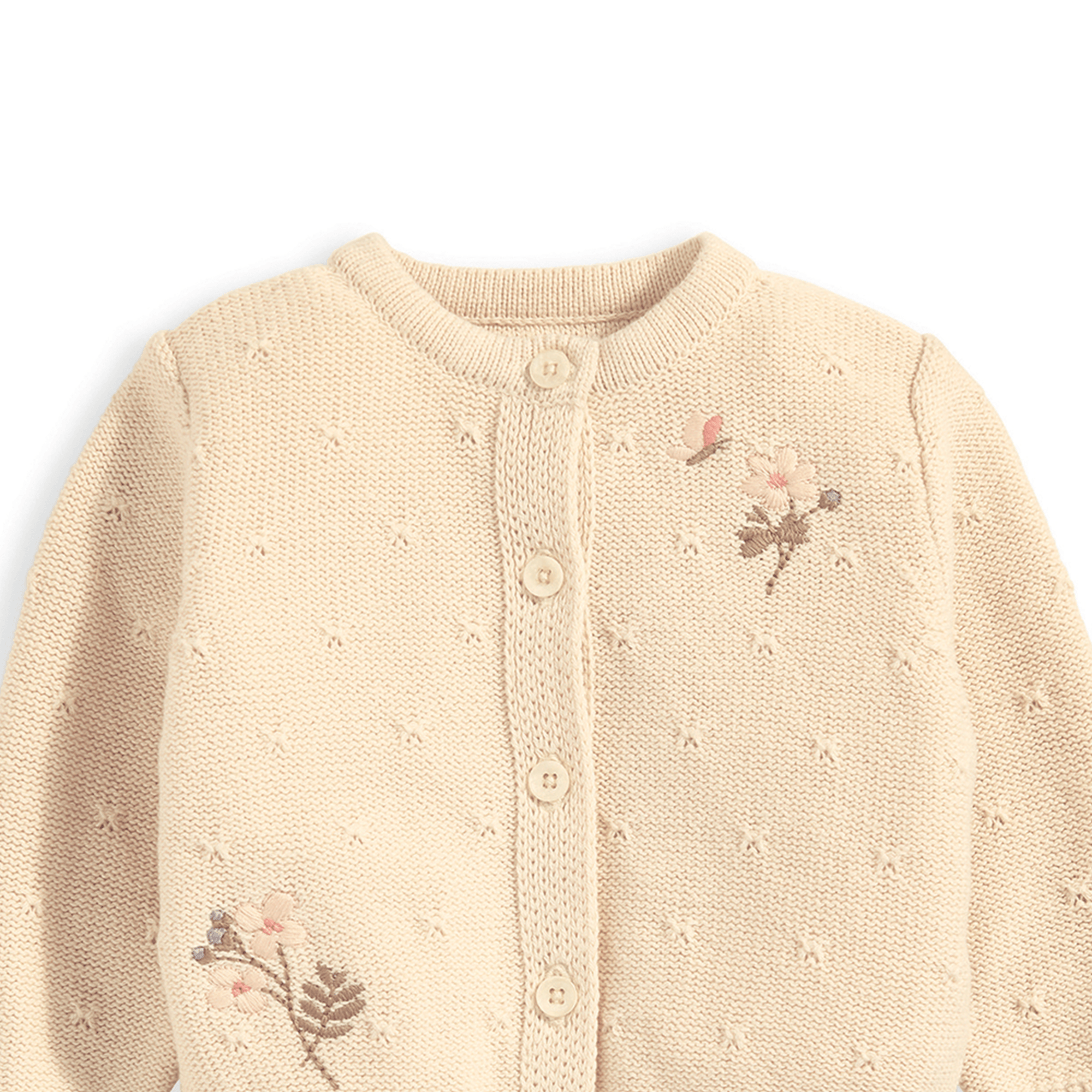 Mamas and Papas Embroidered Knitted Cardigan Cream 100% Cotton